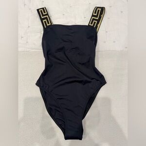 Versace Black and Gold One-Piece Swimsuit with Greek Key Design
